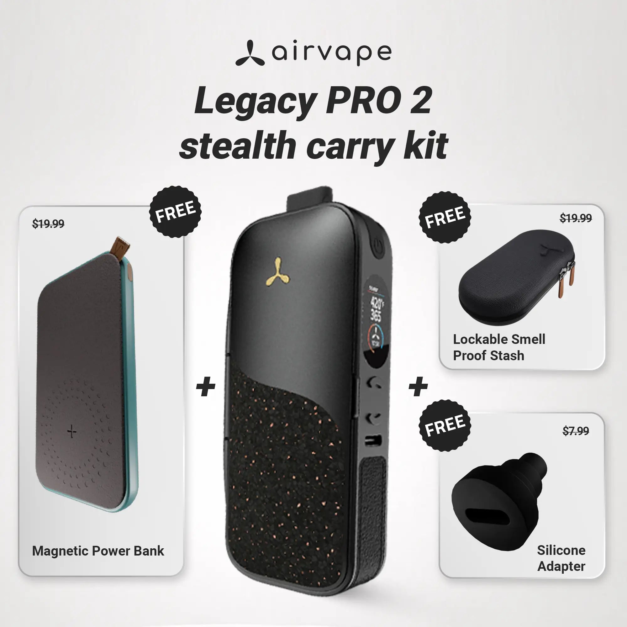 Legacy PRO 2 Stealth Carry Kit | Herb & Wax Vaporizer with Power Bank, Smell-Proof Case & Adapter