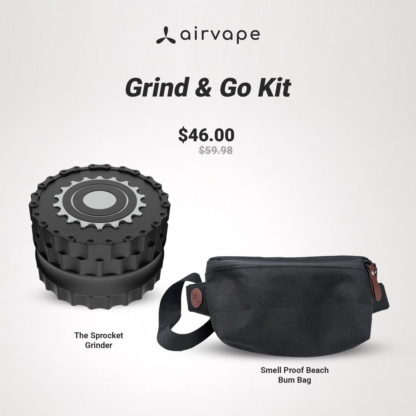 Grind & Go Kit | Beach Bum Smell Proof Bag with Sprocket Grinder for Ready Travel Sessions