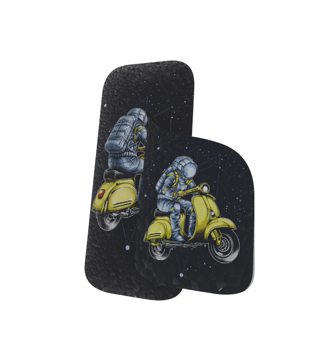 Legacy skin with space-themed design of astronauts on scooters against a starry background.