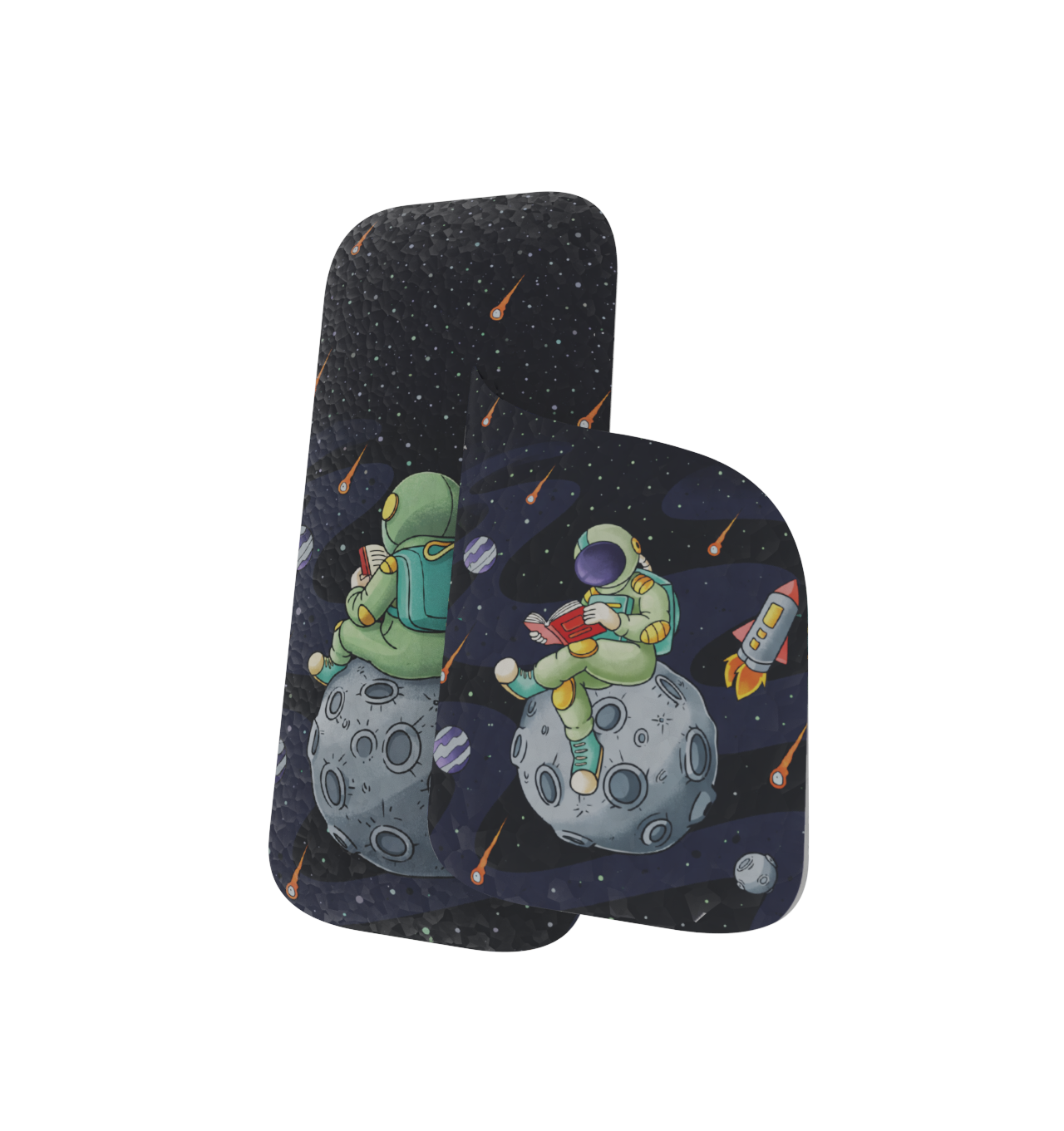 Legacy core with space-themed design featuring astronauts and planets on a white background